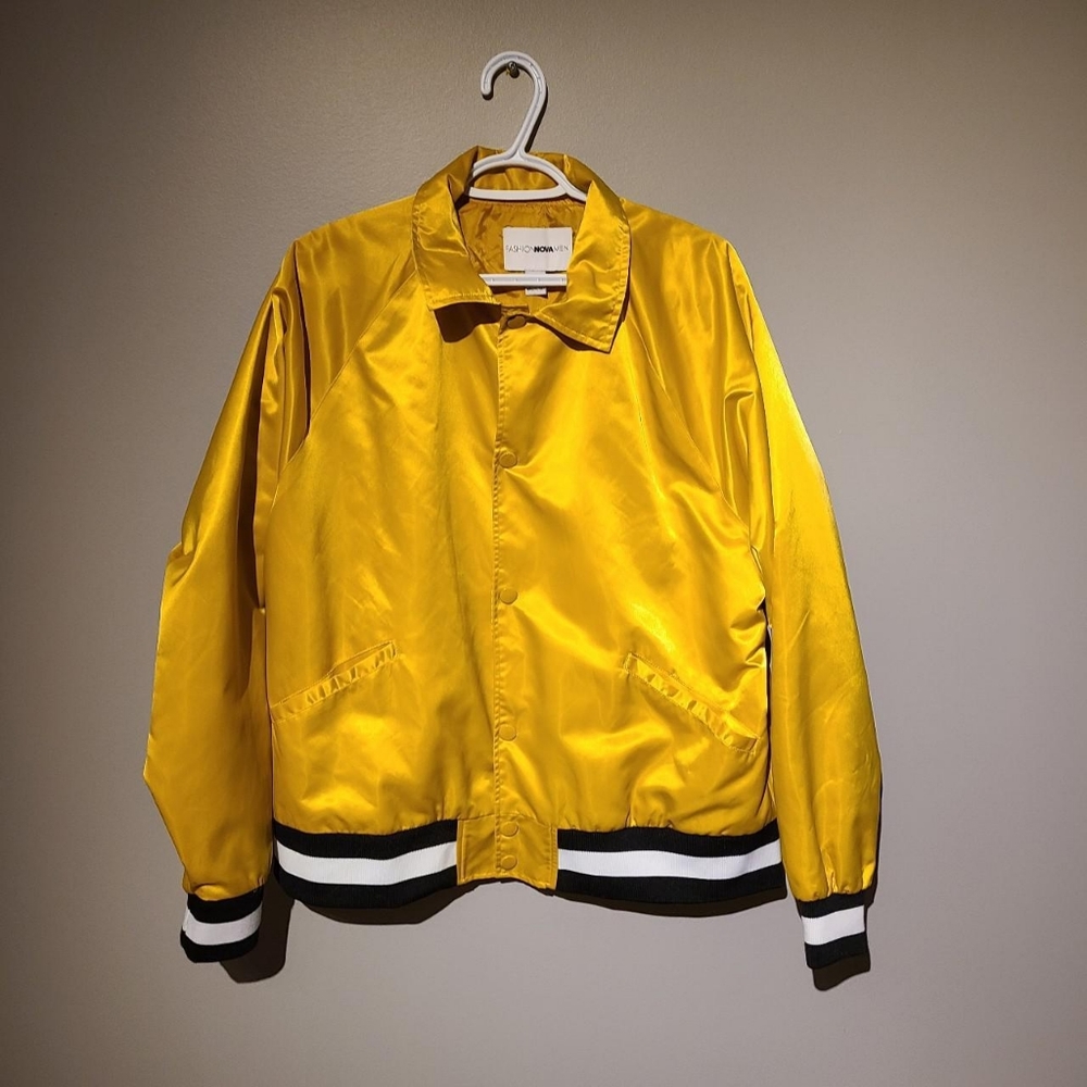 YELLOW SATIN BOMBER by Fashion Nova